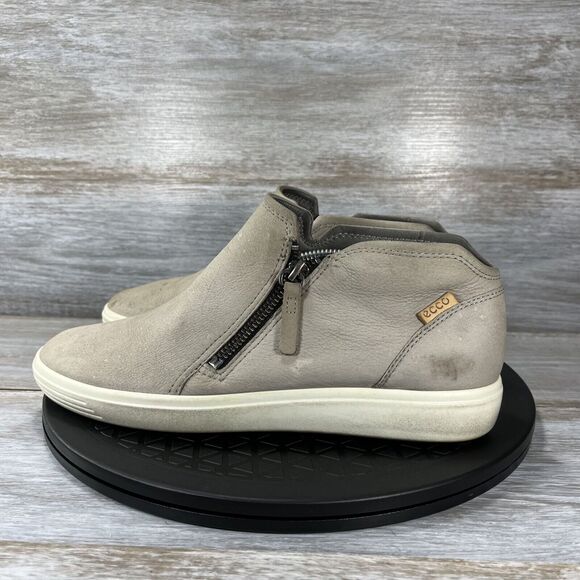 Ecco Women's Soft Warm Grey Leather Zip Up Ankle Boots Size 8 - Picture 1 of 9